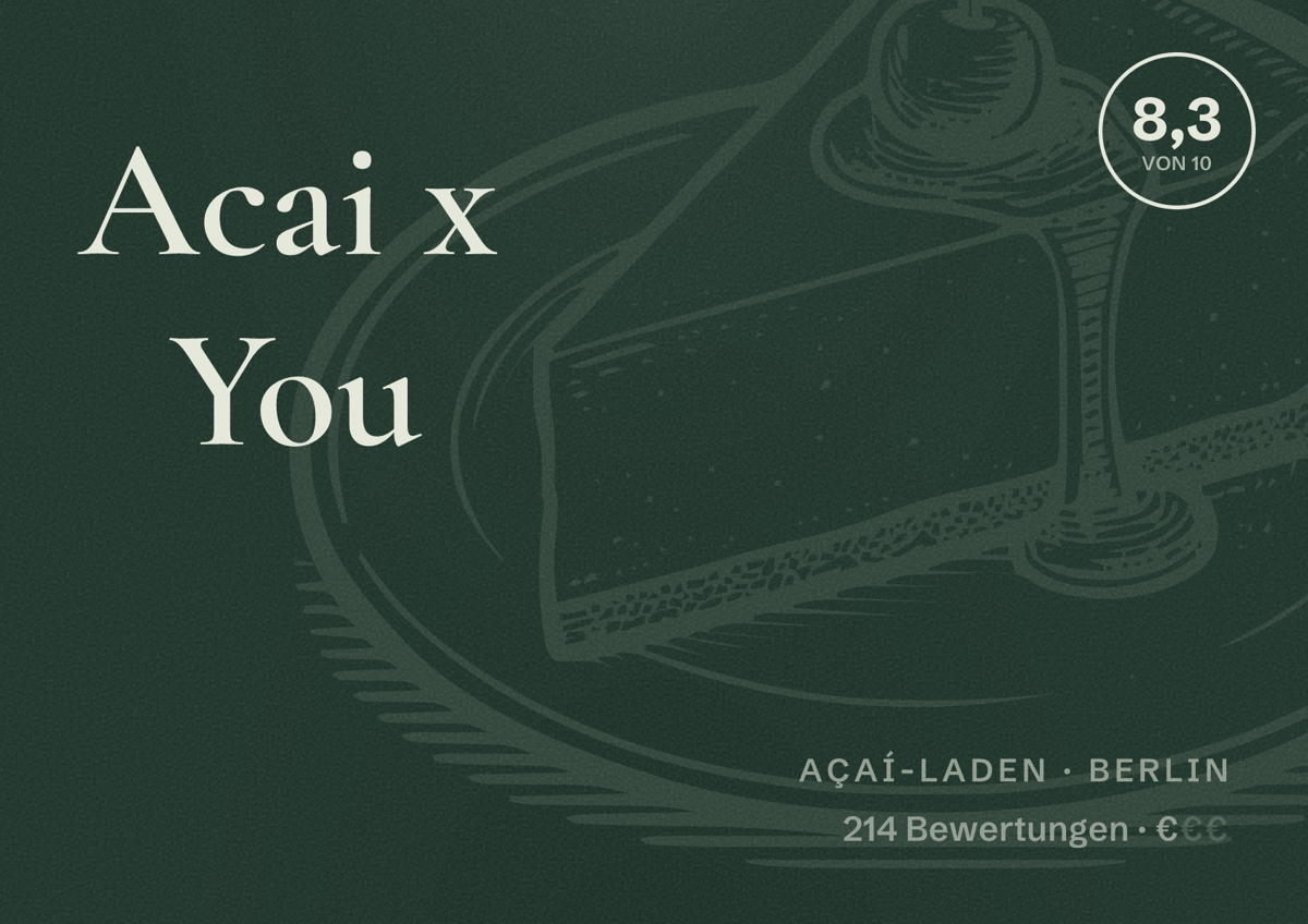 Illustriertes Poster von Acai x You, Açaí-Laden in Berlin: Bewertung 8,3 von 10 aus 214 Bewertungen, Preisniveau €