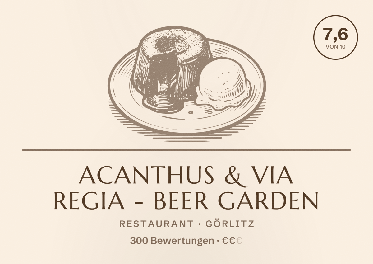 Illustriertes Poster von Acanthus & Via Regia - Beer Garden, Restaurant in Görlitz: Bewertung 7,6 von 10 aus 300 Bewertungen, Preisniveau €€
