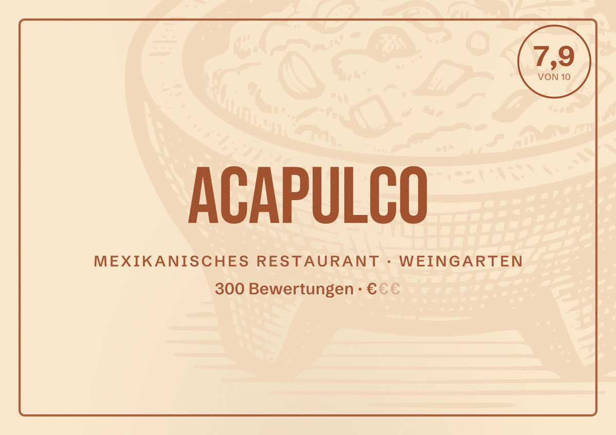 Illustriertes Poster von Acapulco, Mexikanisches Restaurant in Weingarten: Bewertung 7,9 von 10 aus 300 Bewertungen, Preisniveau €