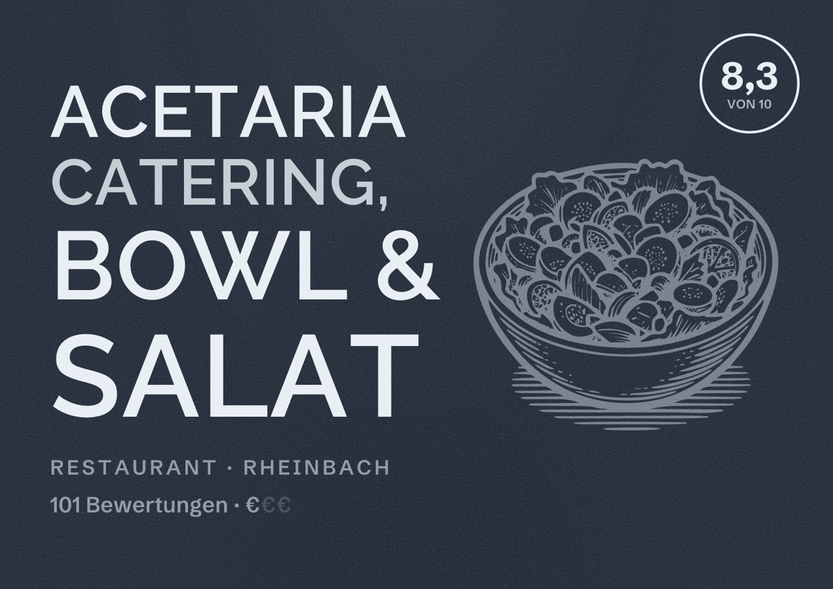 Illustriertes Poster von Acetaria Catering, Bowl & Salat, Restaurant in Rheinbach: Bewertung 8,3 von 10 aus 101 Bewertungen, Preisniveau €