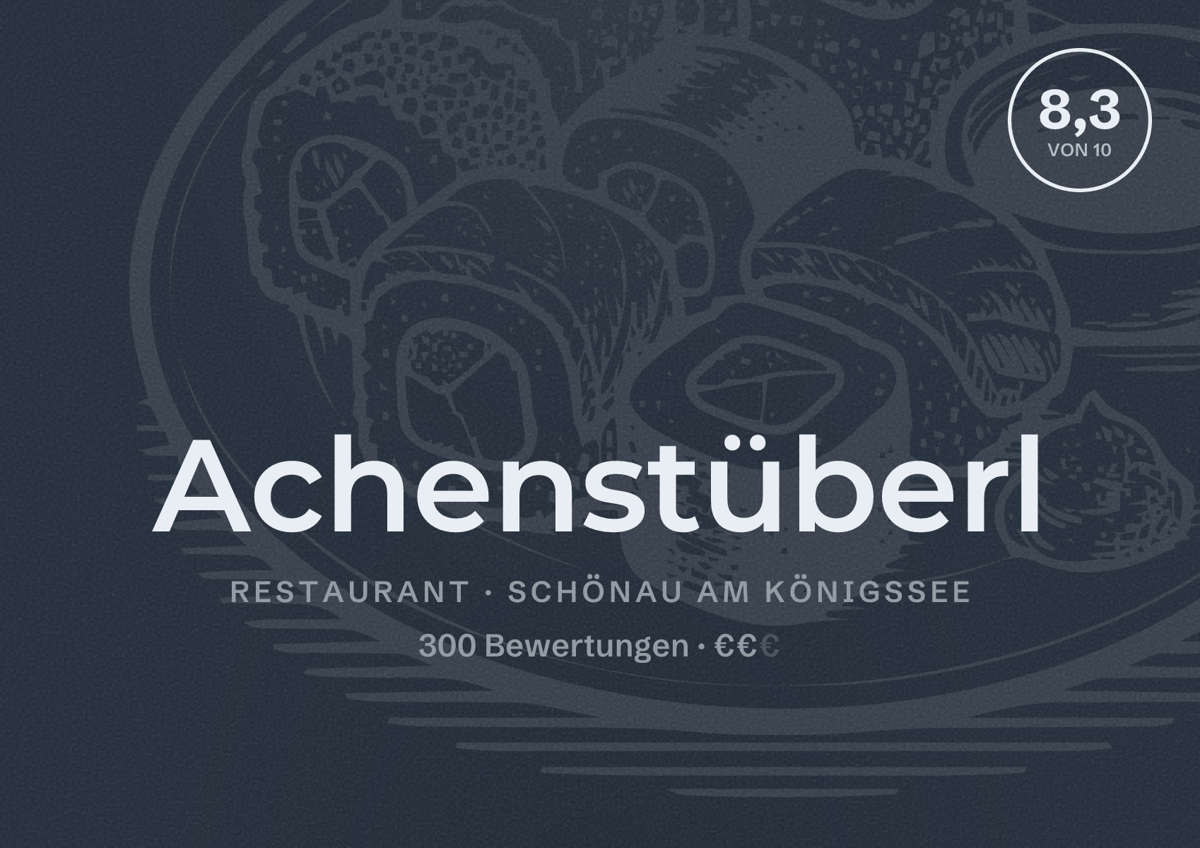 Illustriertes Poster von Achenstüberl, Restaurant in Schönau am Königssee: Bewertung 8,3 von 10 aus 300 Bewertungen, Preisniveau €€