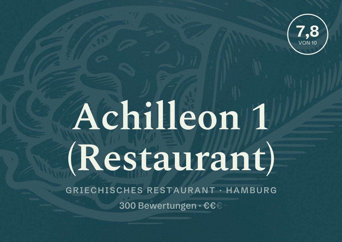 Illustriertes Poster von Achilleon 1 (Restaurant), Griechisches Restaurant in Hamburg: Bewertung 7,8 von 10 aus 300 Bewertungen, Preisniveau €€