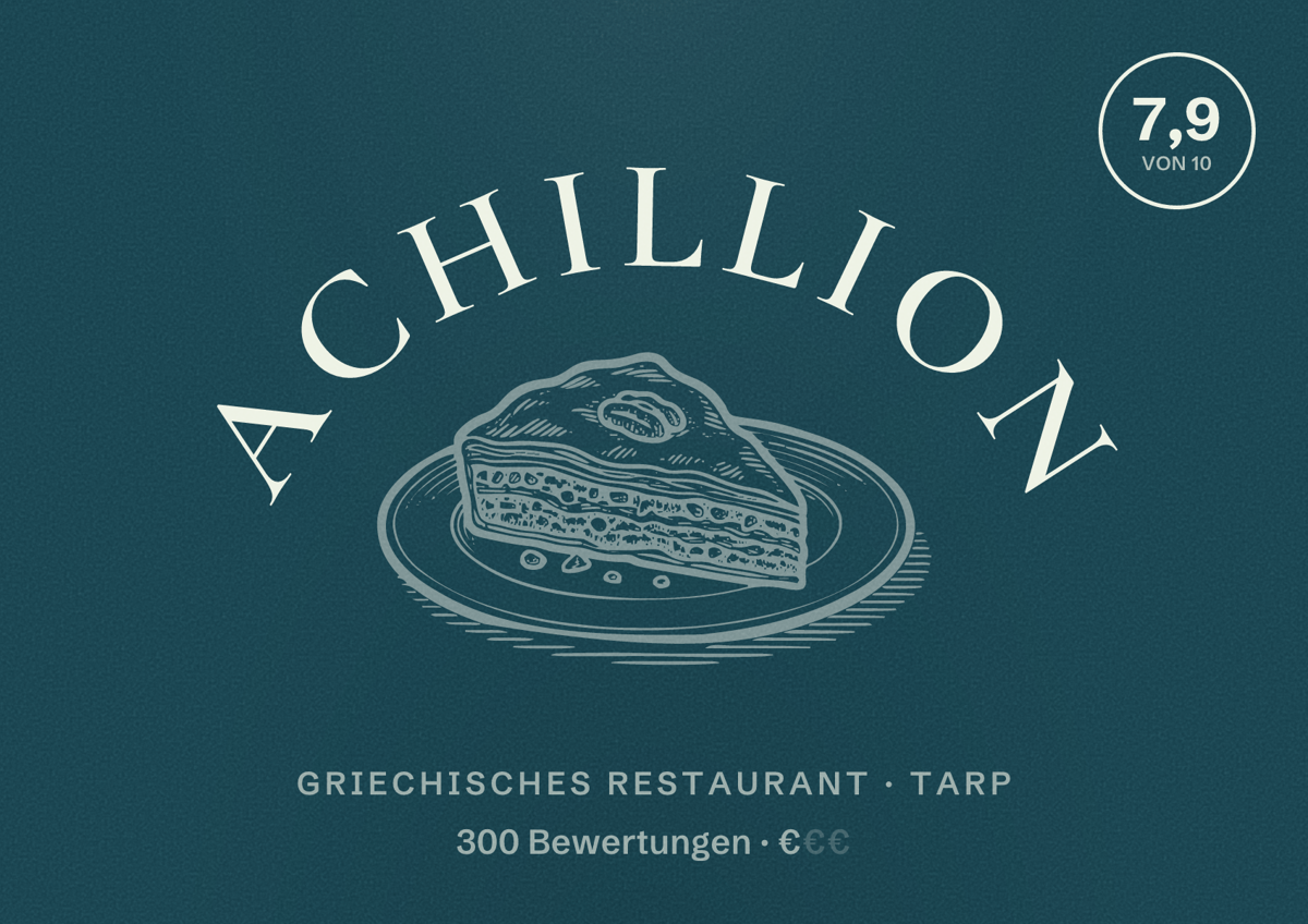 Illustriertes Poster von Achillion, Griechisches Restaurant in Tarp: Bewertung 7,9 von 10 aus 300 Bewertungen, Preisniveau €