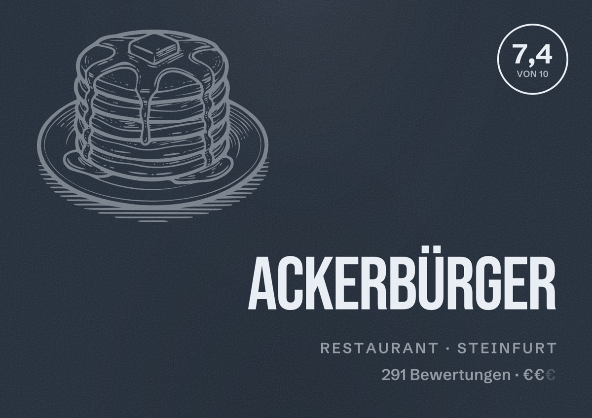 Illustriertes Poster von Ackerbürger, Restaurant in Steinfurt: Bewertung 7,4 von 10 aus 291 Bewertungen, Preisniveau €€