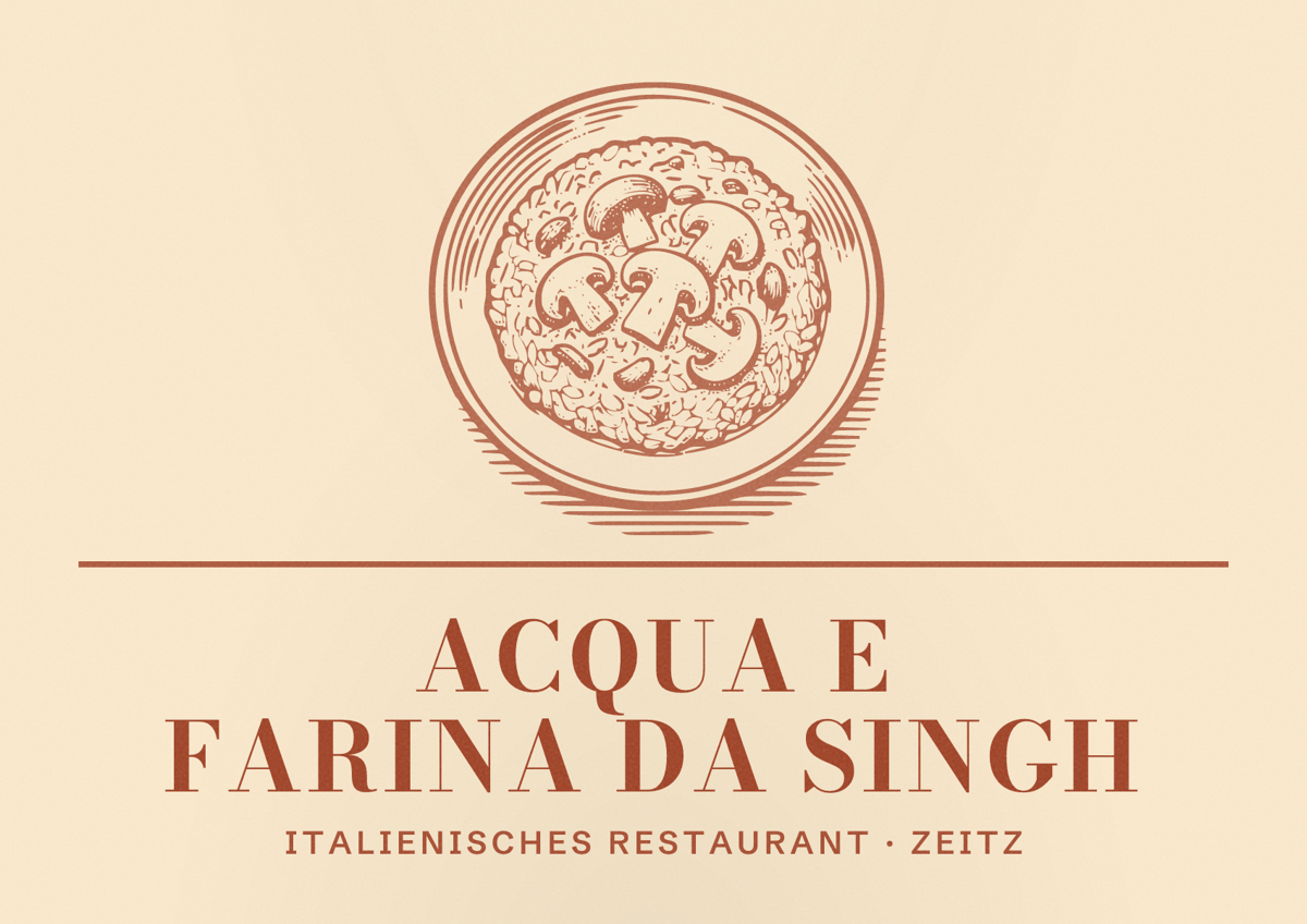 Illustriertes Poster von Acqua e Farina da Singh, Italienisches Restaurant in Zeitz