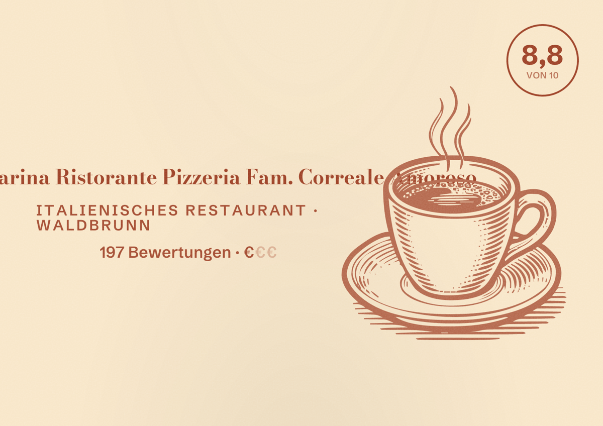 Illustriertes Poster von Acqua e Farina Ristorante Pizzeria Fam. Correale Amoroso, Italienisches Restaurant in Waldbrunn: Bewertung 8,8 von 10 aus 197 Bewertungen, Preisniveau €