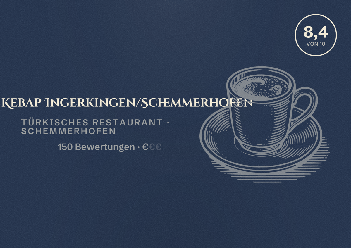 Illustriertes Poster von Activ Kebap Ingerkingen/Schemmerhofen, Türkisches Restaurant in Schemmerhofen: Bewertung 8,4 von 10 aus 150 Bewertungen, Preisniveau €