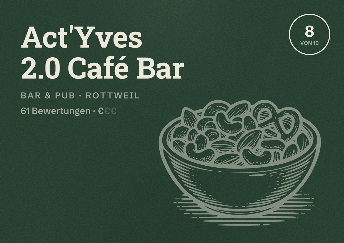 Illustriertes Poster von Act'Yves 2.0 Café Bar, Bar & Pub in Rottweil: Bewertung 8 von 10 aus 61 Bewertungen, Preisniveau €