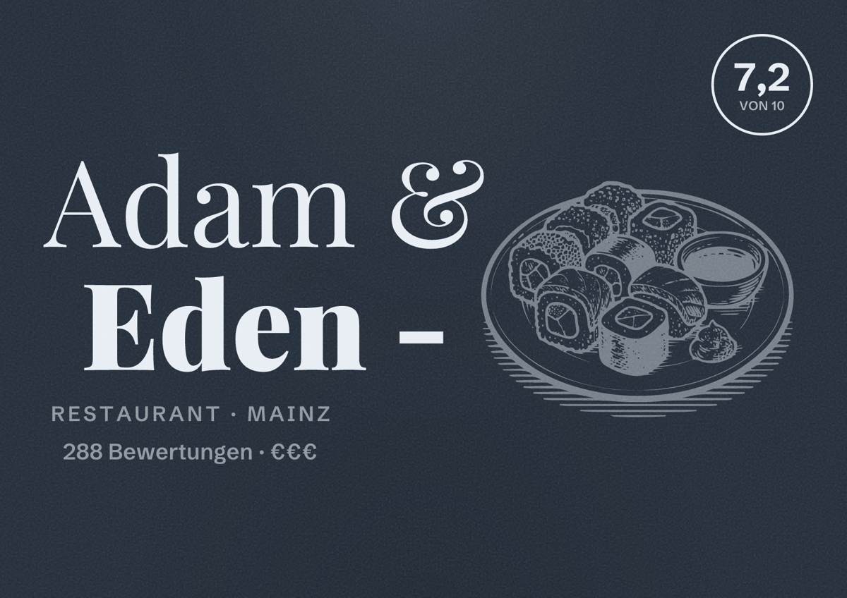 Illustriertes Poster von Adam & Eden -, Restaurant in Mainz: Bewertung 7,2 von 10 aus 288 Bewertungen, Preisniveau €€€