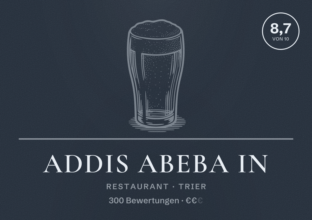 Illustriertes Poster von Addis Abeba in, Restaurant in Trier: Bewertung 8,7 von 10 aus 300 Bewertungen, Preisniveau €€