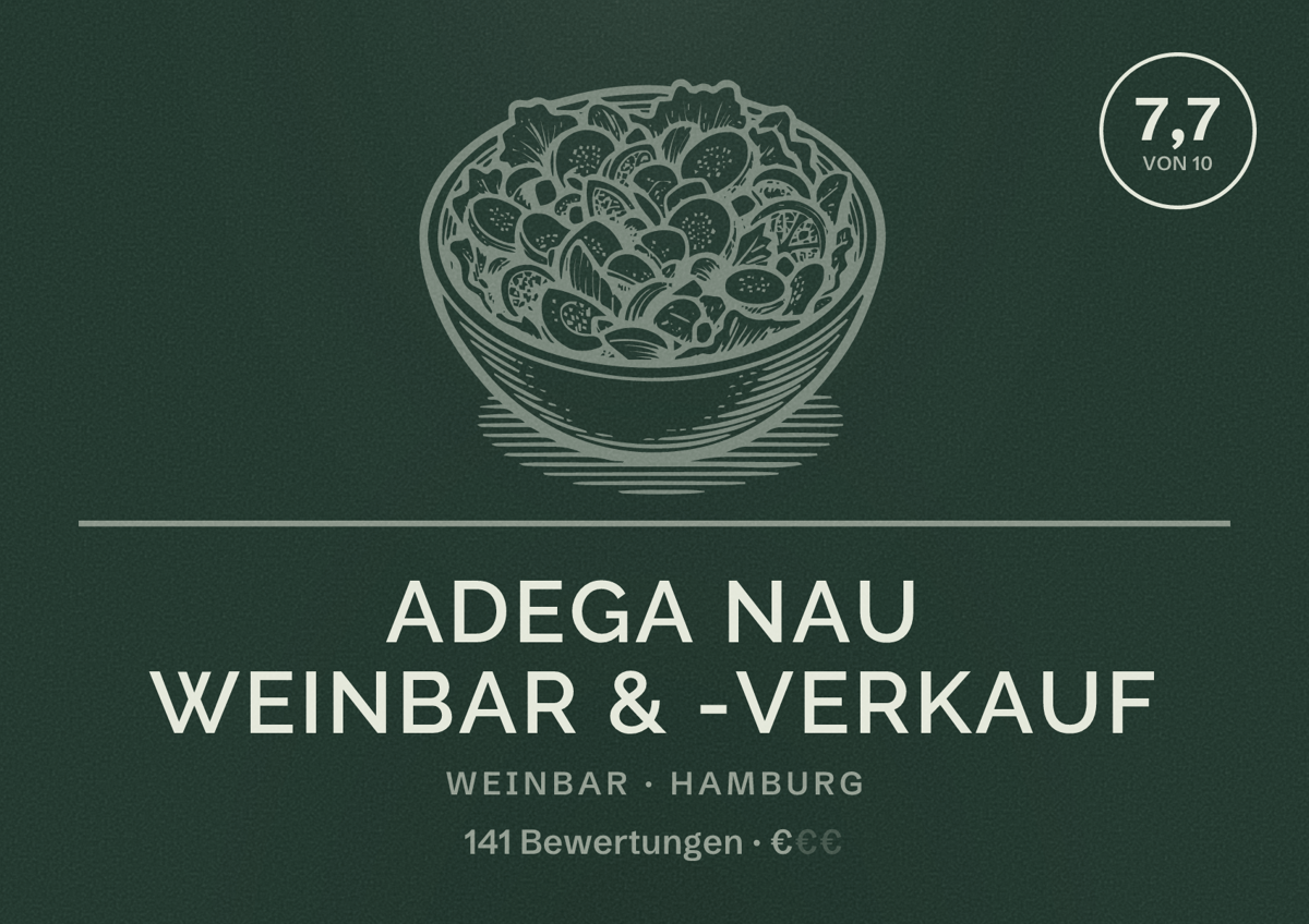 Illustriertes Poster von Adega Nau Weinbar & -Verkauf, Weinbar in Hamburg: Bewertung 7,7 von 10 aus 141 Bewertungen, Preisniveau €