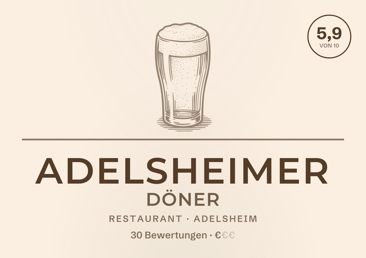 Illustriertes Poster von Adelsheimer Döner, Restaurant in Adelsheim: Bewertung 5,9 von 10 aus 30 Bewertungen, Preisniveau €