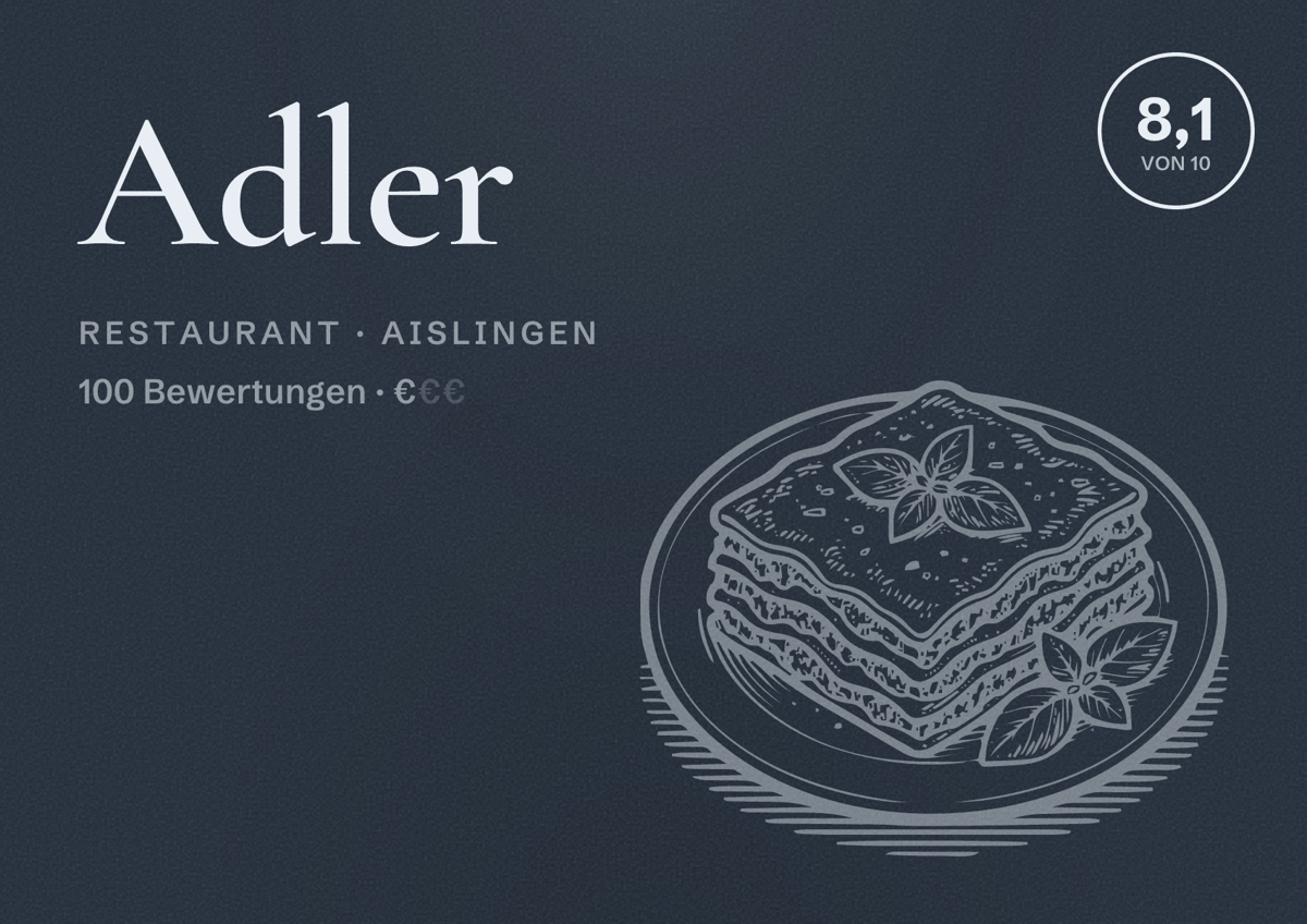 Illustriertes Poster von Adler, Restaurant in Aislingen: Bewertung 8,1 von 10 aus 100 Bewertungen, Preisniveau €