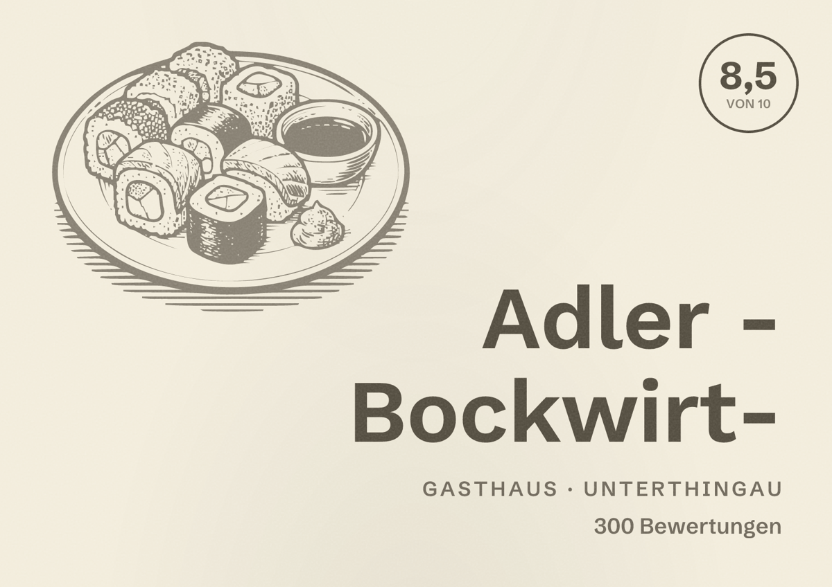 Illustriertes Poster von Adler - Bockwirt-, Gasthaus in Unterthingau: Bewertung 8,5 von 10 aus 300 Bewertungen