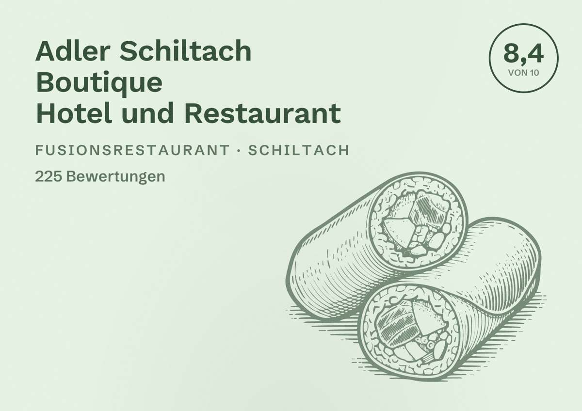 Illustriertes Poster von Adler Schiltach Boutique Hotel und Restaurant, Fusionsrestaurant in Schiltach: Bewertung 8,4 von 10 aus 225 Bewertungen