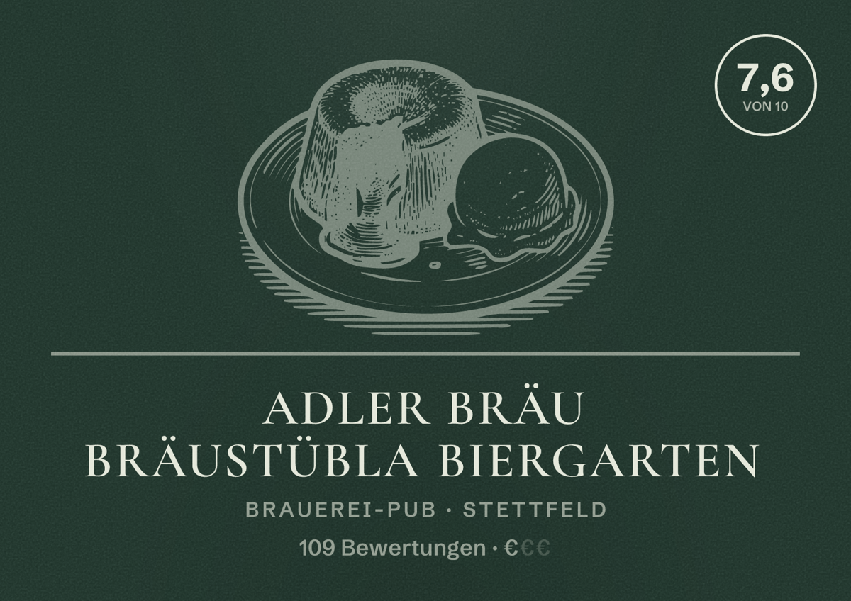 Illustriertes Poster von Adler Bräu Bräustübla Biergarten, Brauerei-Pub in Stettfeld: Bewertung 7,6 von 10 aus 109 Bewertungen, Preisniveau €