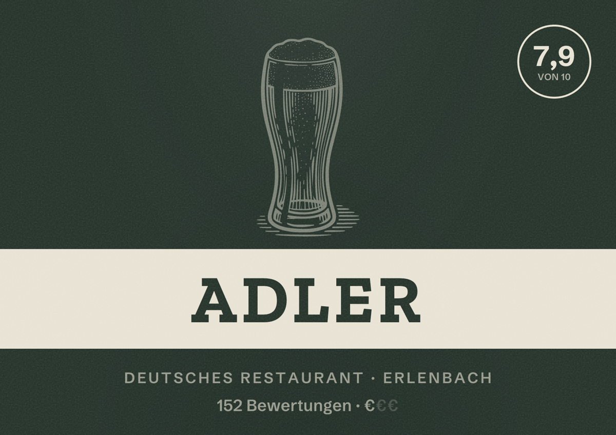 Illustriertes Poster von Adler, Deutsches Restaurant in Erlenbach: Bewertung 7,9 von 10 aus 152 Bewertungen, Preisniveau €