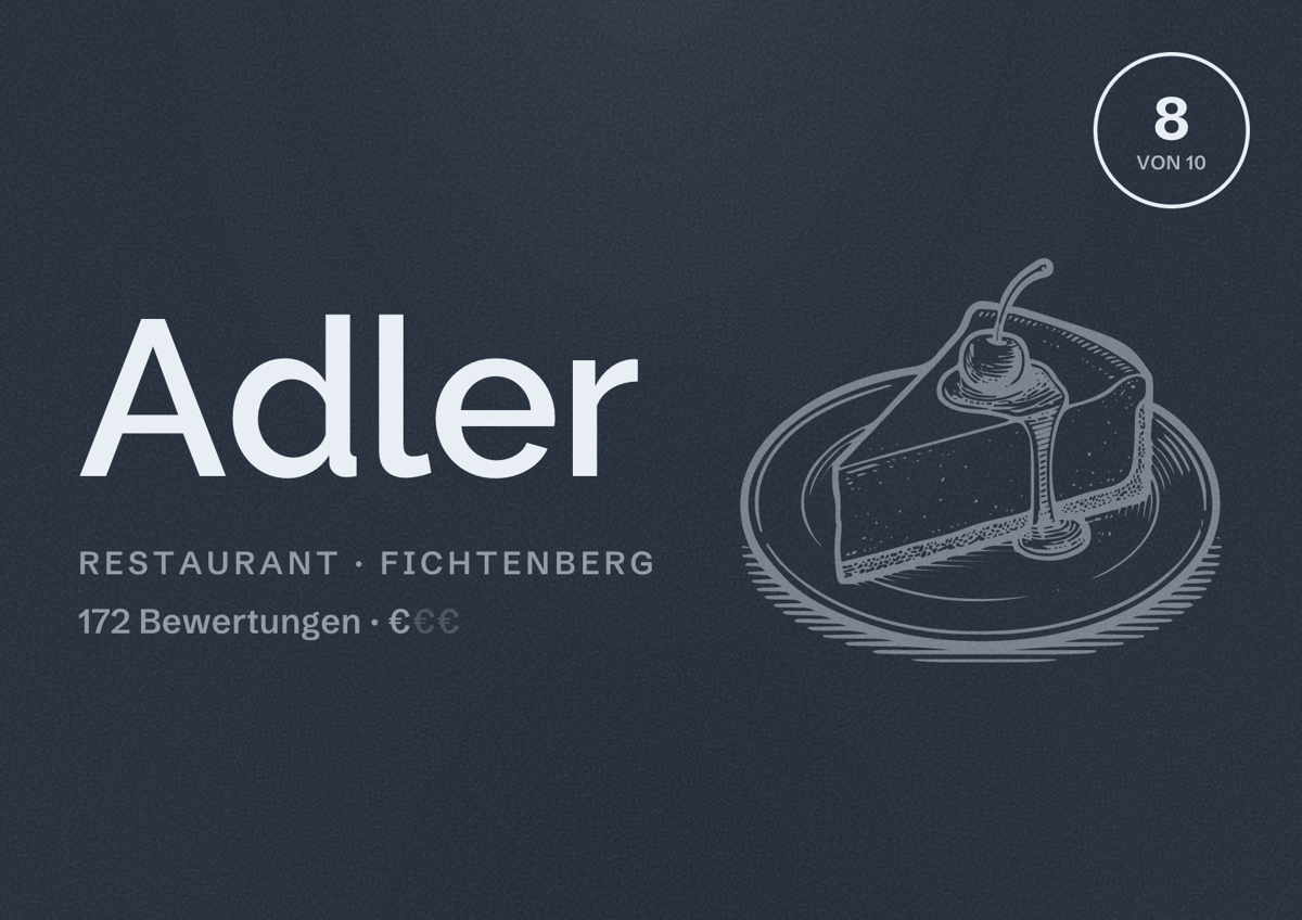 Illustriertes Poster von Adler, Restaurant in Fichtenberg: Bewertung 8 von 10 aus 172 Bewertungen, Preisniveau €