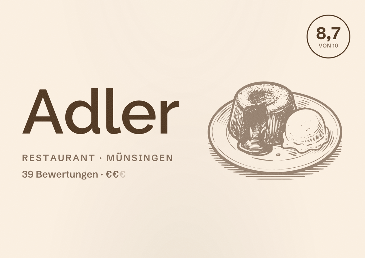 Illustriertes Poster von Adler, Restaurant in Münsingen: Bewertung 8,7 von 10 aus 39 Bewertungen, Preisniveau €€