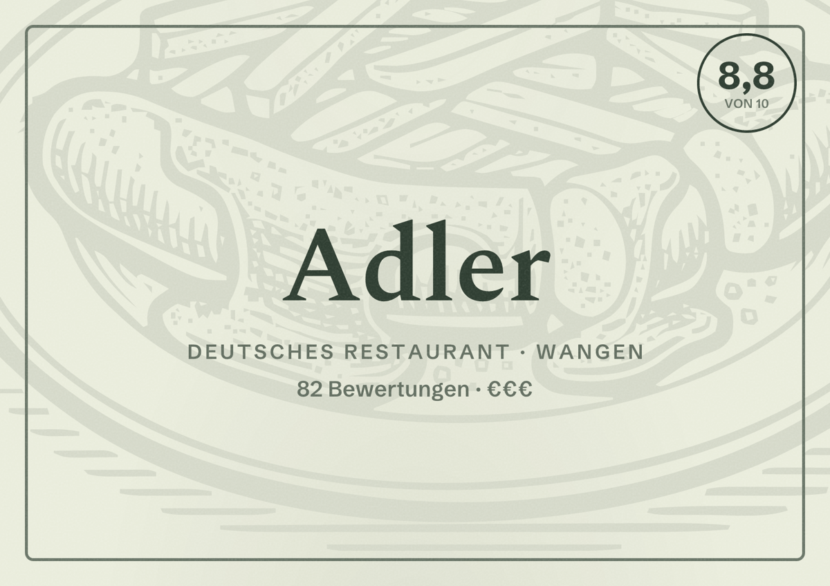 Illustriertes Poster von Adler, Deutsches Restaurant in Wangen: Bewertung 8,8 von 10 aus 82 Bewertungen, Preisniveau €€€