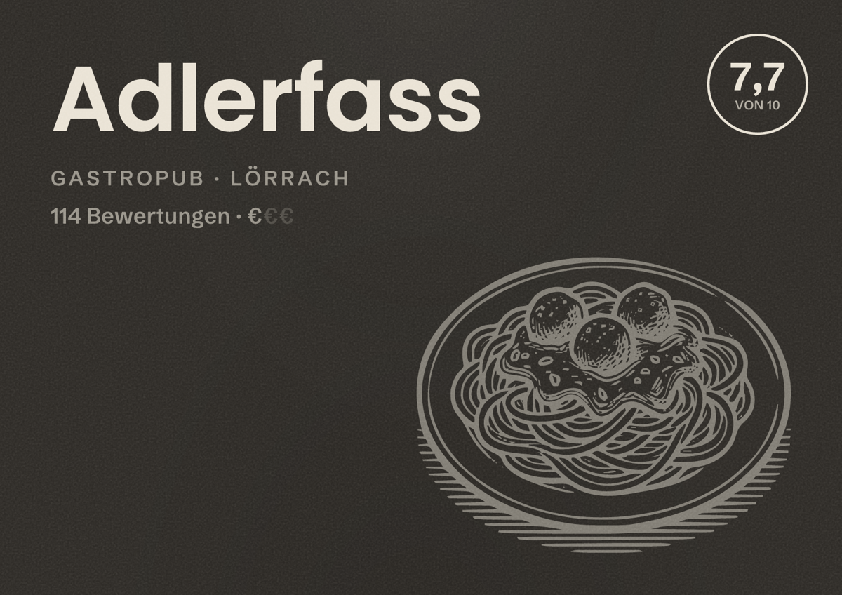 Illustriertes Poster von Adlerfass, Gastropub in Lörrach: Bewertung 7,7 von 10 aus 114 Bewertungen, Preisniveau €