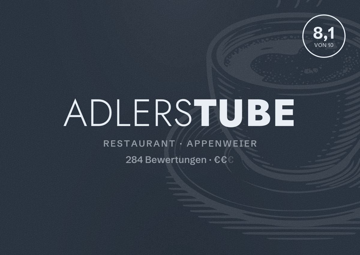 Illustriertes Poster von Adlerstube, Restaurant in Appenweier: Bewertung 8,1 von 10 aus 284 Bewertungen, Preisniveau €€
