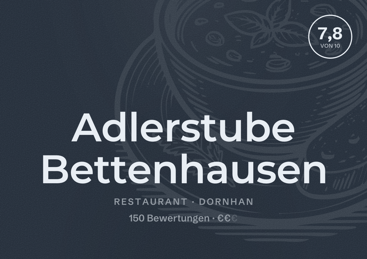 Illustriertes Poster von Adlerstube Bettenhausen, Restaurant in Dornhan: Bewertung 7,8 von 10 aus 150 Bewertungen, Preisniveau €€