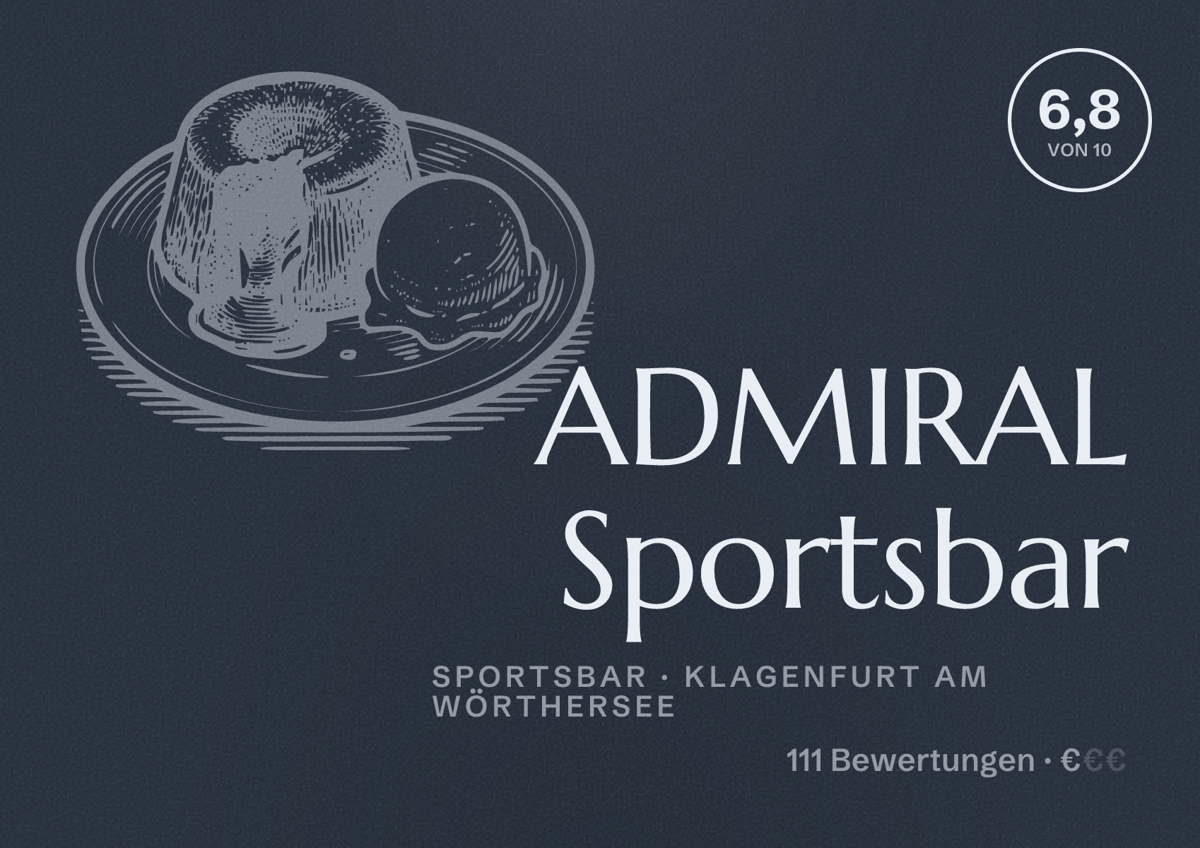 Illustriertes Poster von ADMIRAL Sportsbar, Sportsbar in Klagenfurt am Wörthersee: Bewertung 6,8 von 10 aus 111 Bewertungen, Preisniveau €