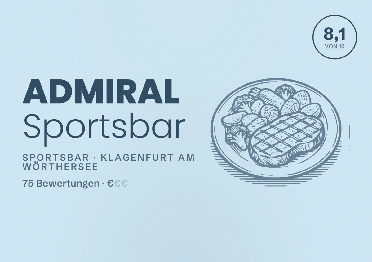 Illustriertes Poster von ADMIRAL Sportsbar, Sportsbar in Klagenfurt am Wörthersee: Bewertung 8,1 von 10 aus 75 Bewertungen, Preisniveau €