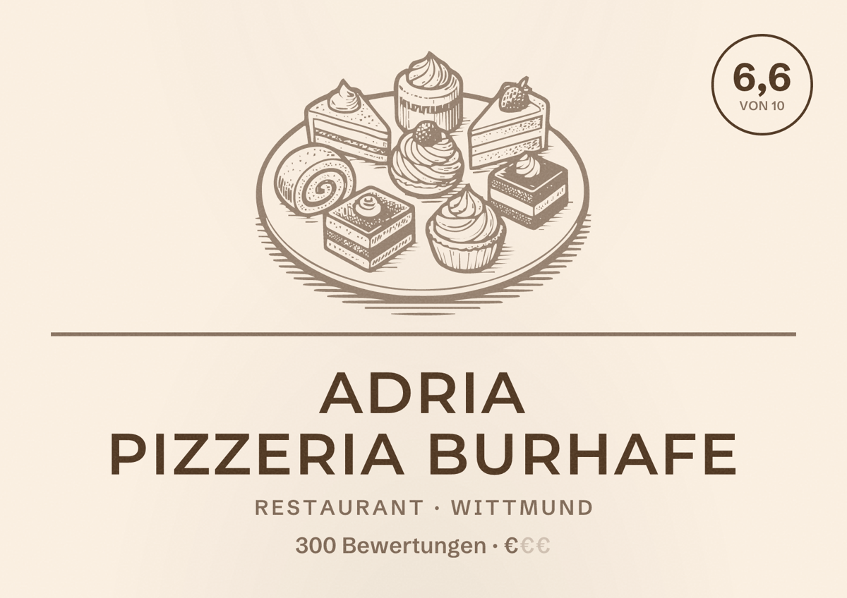 Illustriertes Poster von AdriA Pizzeria Burhafe, Restaurant in Wittmund: Bewertung 6,6 von 10 aus 300 Bewertungen, Preisniveau €