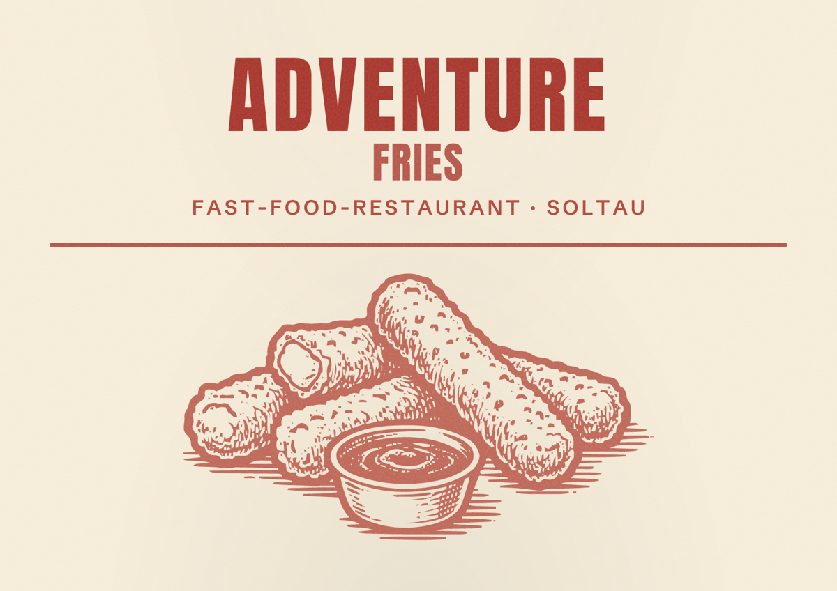 Illustriertes Poster von Adventure Fries, Fast-Food-Restaurant in Soltau