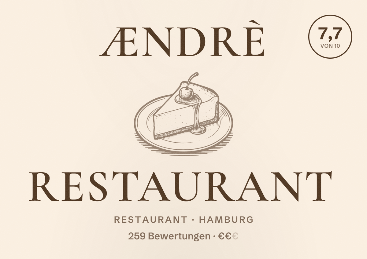 Illustriertes Poster von ÆNDRÈ Restaurant, Restaurant in Hamburg: Bewertung 7,7 von 10 aus 259 Bewertungen, Preisniveau €€