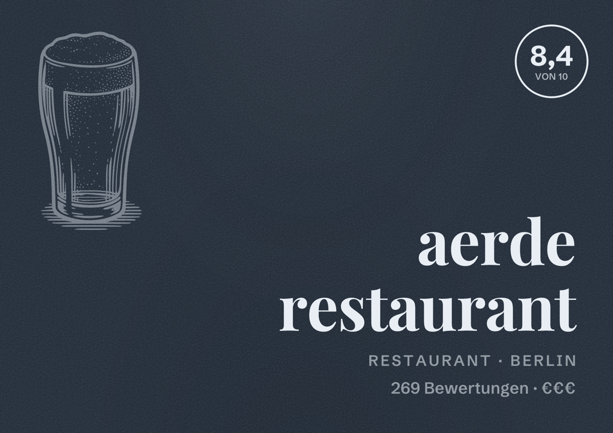 Illustriertes Poster von aerde restaurant, Restaurant in Berlin: Bewertung 8,4 von 10 aus 269 Bewertungen, Preisniveau €€€