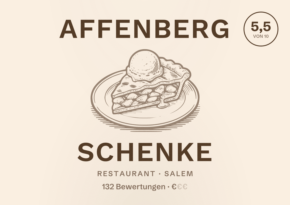 Illustriertes Poster von Affenberg Schenke, Restaurant in Salem: Bewertung 5,5 von 10 aus 132 Bewertungen, Preisniveau €