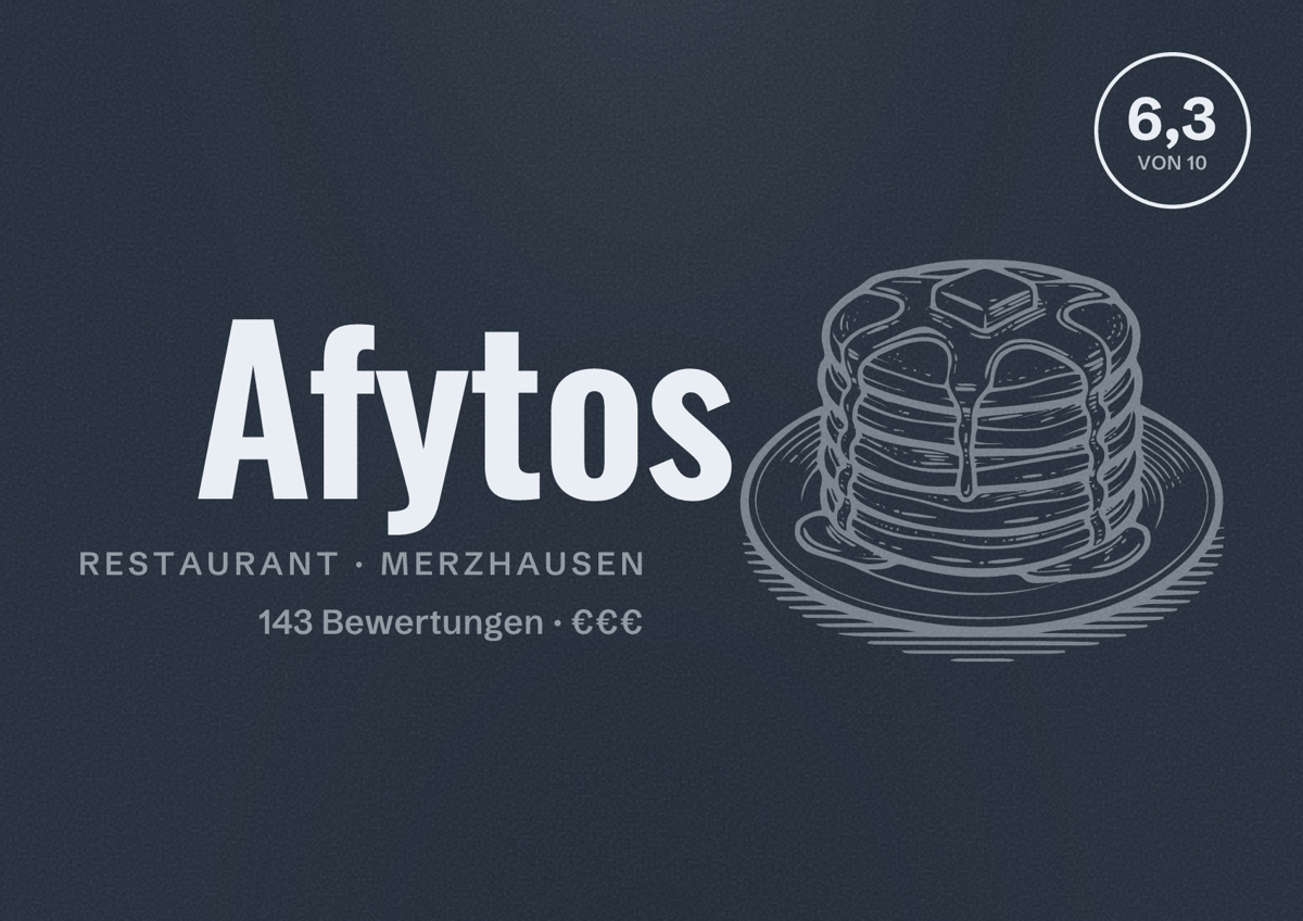 Illustriertes Poster von Afytos, Restaurant in Merzhausen: Bewertung 6,3 von 10 aus 143 Bewertungen, Preisniveau €€€