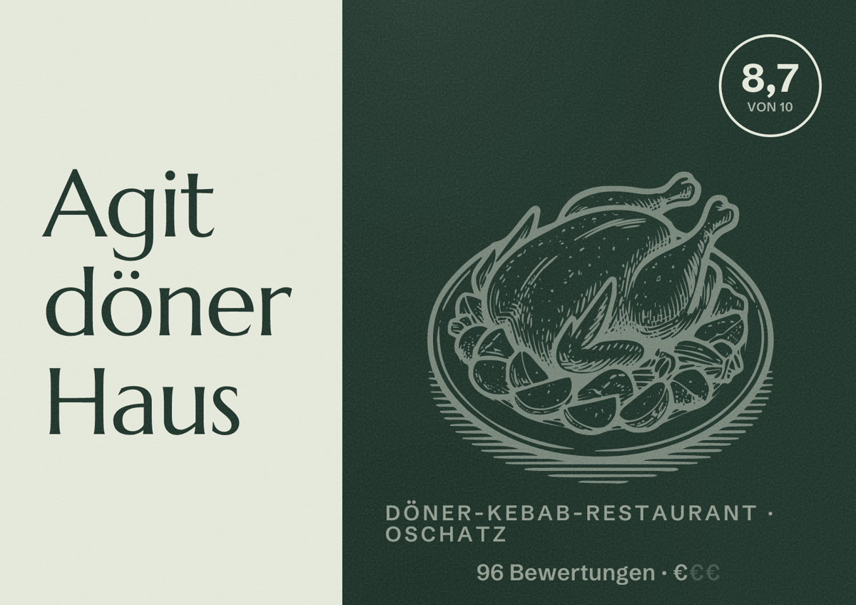 Illustriertes Poster von Agit döner Haus, Döner-Kebab-Restaurant in Oschatz: Bewertung 8,7 von 10 aus 96 Bewertungen, Preisniveau €