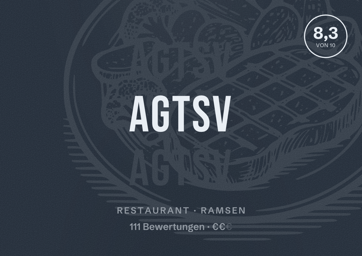 Illustriertes Poster von Agtsv, Restaurant in Ramsen: Bewertung 8,3 von 10 aus 111 Bewertungen, Preisniveau €€