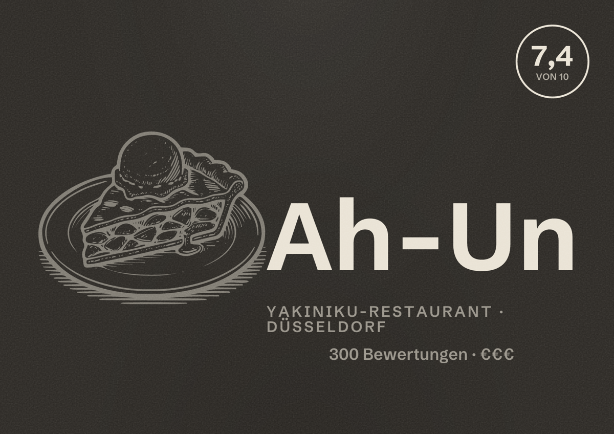 Illustriertes Poster von Ah-Un, Yakiniku-Restaurant in Düsseldorf: Bewertung 7,4 von 10 aus 300 Bewertungen, Preisniveau €€€