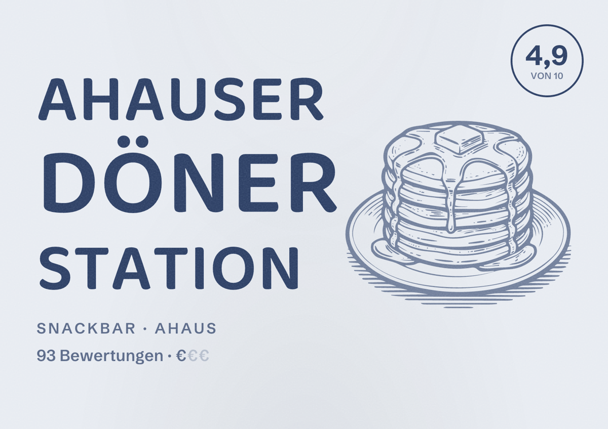 Illustriertes Poster von Ahauser Döner Station, Snackbar in Ahaus: Gästebewertung 4,9 von 10 aus 93 Bewertungen