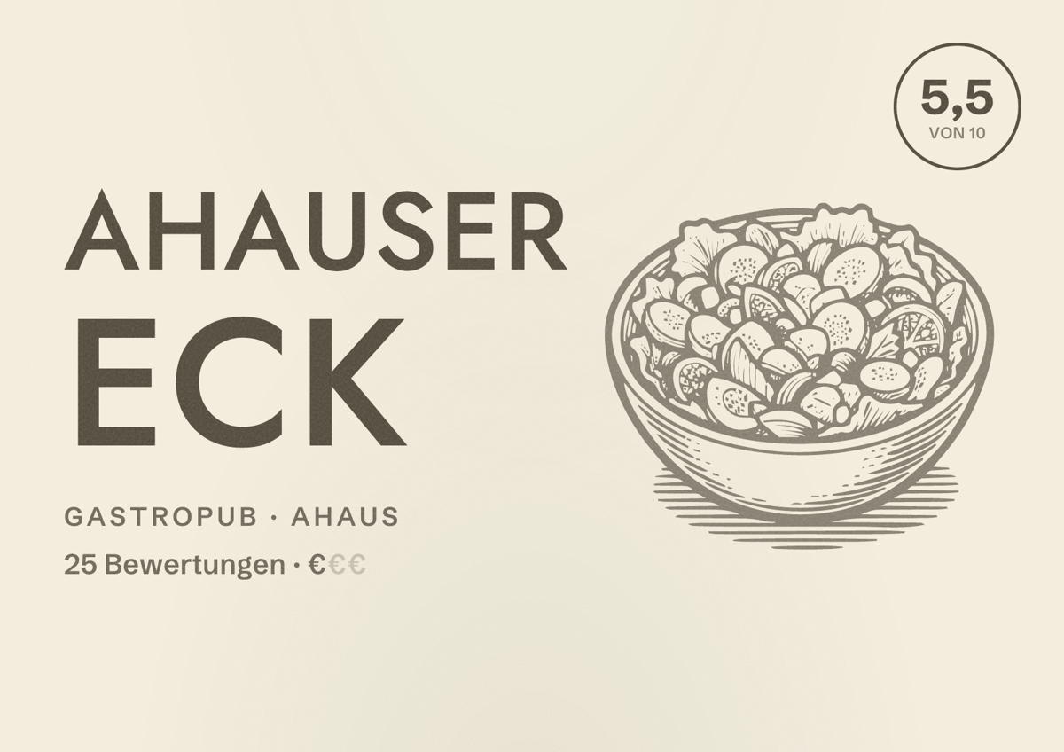 Illustriertes Poster von Ahauser Eck, Gastropub in Ahaus: Bewertung 5,5 von 10 aus 25 Bewertungen, Preisniveau €