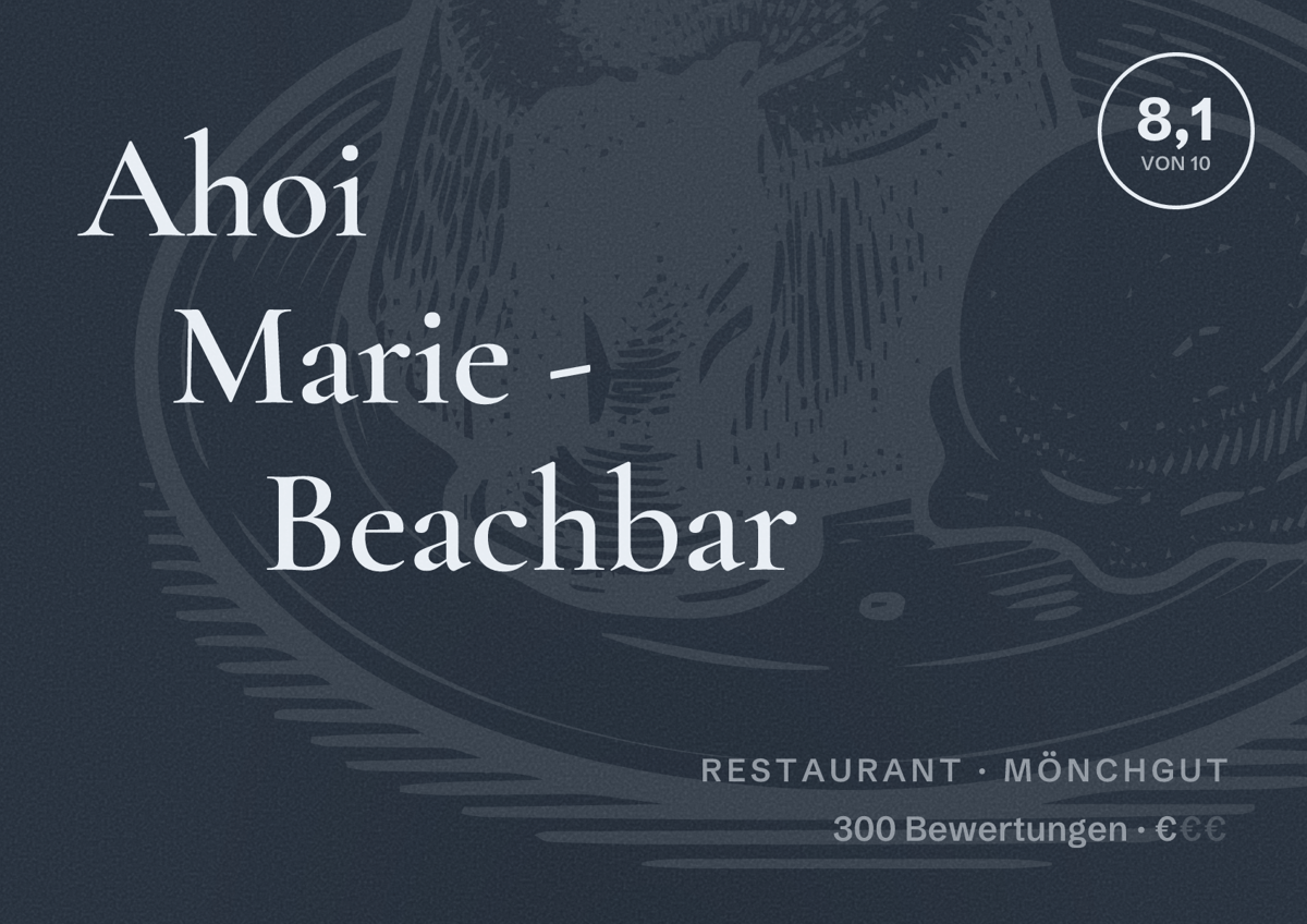 Illustriertes Poster von Ahoi Marie - Beachbar, Restaurant in Mönchgut: Bewertung 8,1 von 10 aus 300 Bewertungen, Preisniveau €