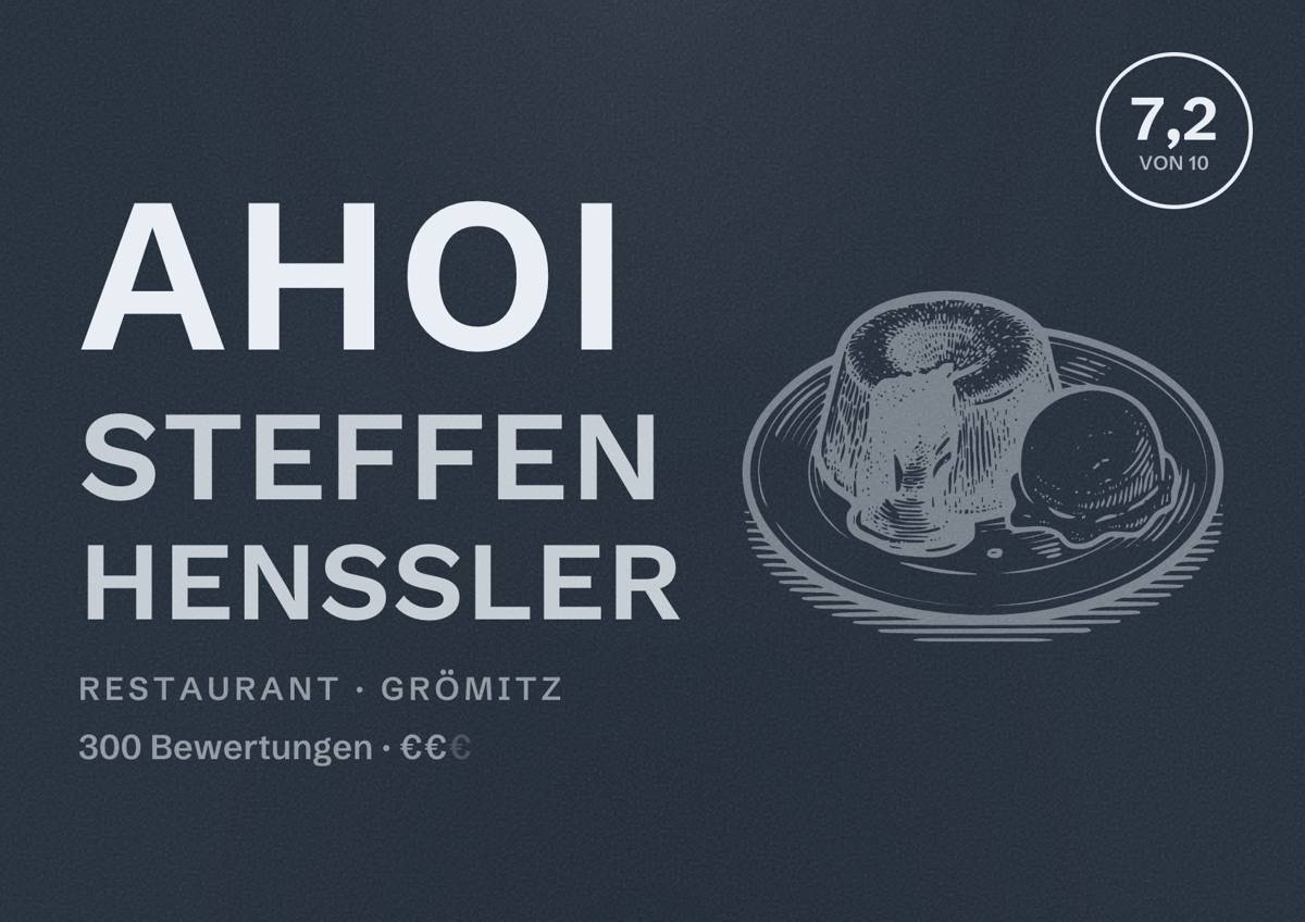 Illustriertes Poster von Ahoi Steffen Henssler, Restaurant in Grömitz: Bewertung 7,2 von 10 aus 300 Bewertungen, Preisniveau €€
