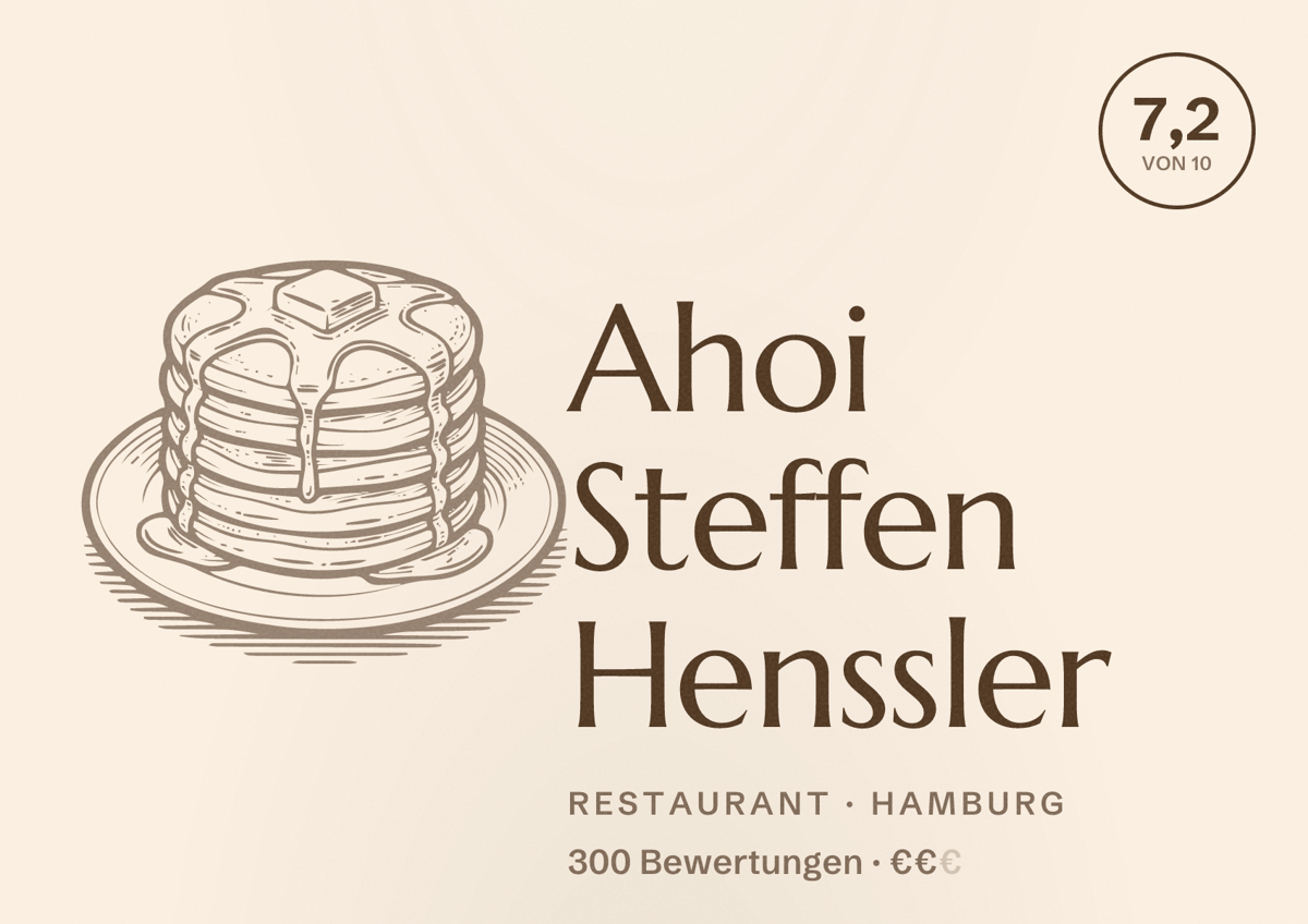 Illustriertes Poster von Ahoi Steffen Henssler, Restaurant in Hamburg: Bewertung 7,2 von 10 aus 300 Bewertungen, Preisniveau €€