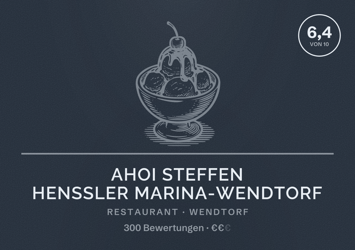 Illustriertes Poster von Ahoi Steffen Henssler Marina-Wendtorf, Restaurant in Wendtorf: Bewertung 6,4 von 10 aus 300 Bewertungen, Preisniveau €€