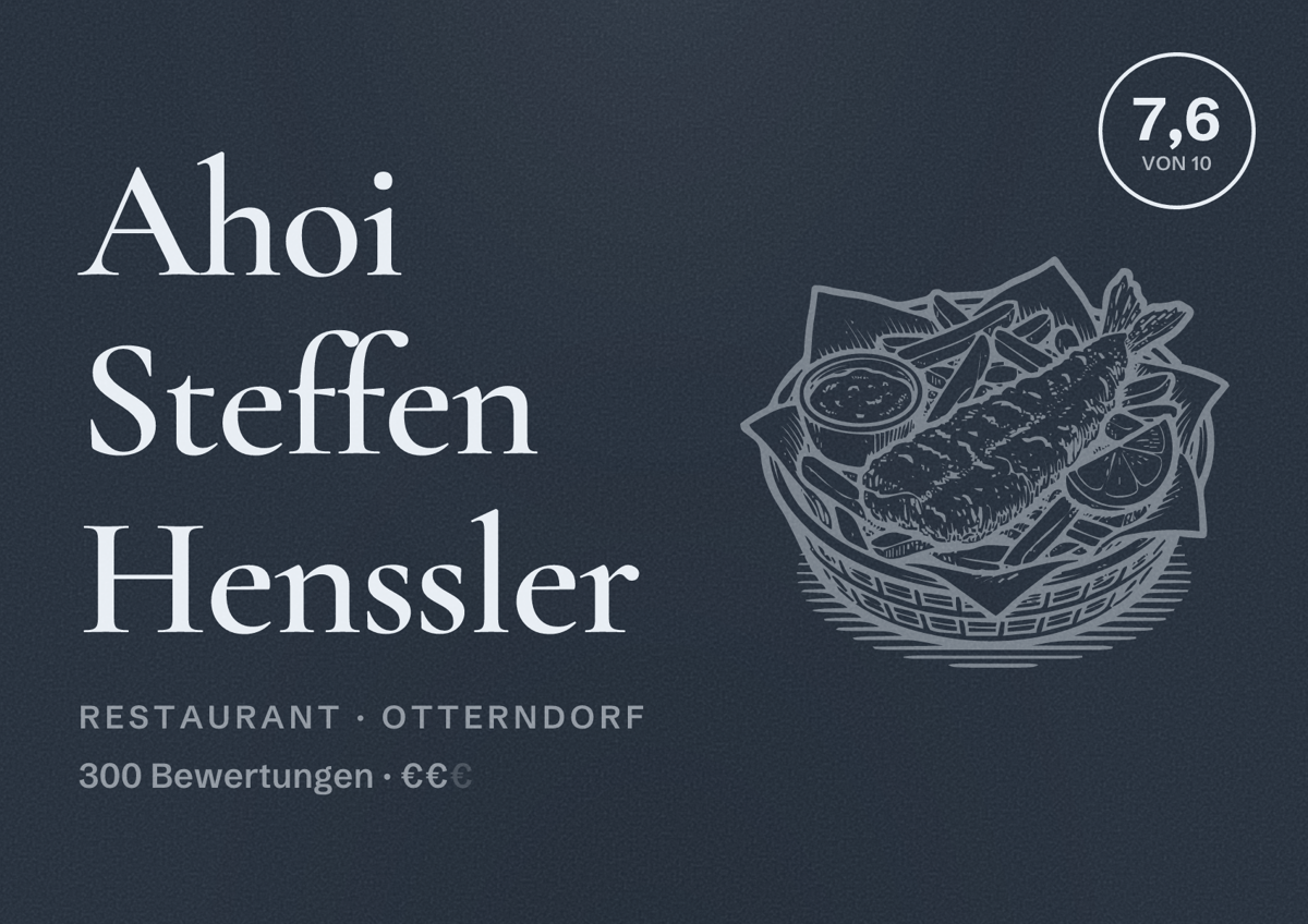 Illustriertes Poster von Ahoi Steffen Henssler, Restaurant in Otterndorf: Bewertung 7,6 von 10 aus 300 Bewertungen, Preisniveau €€