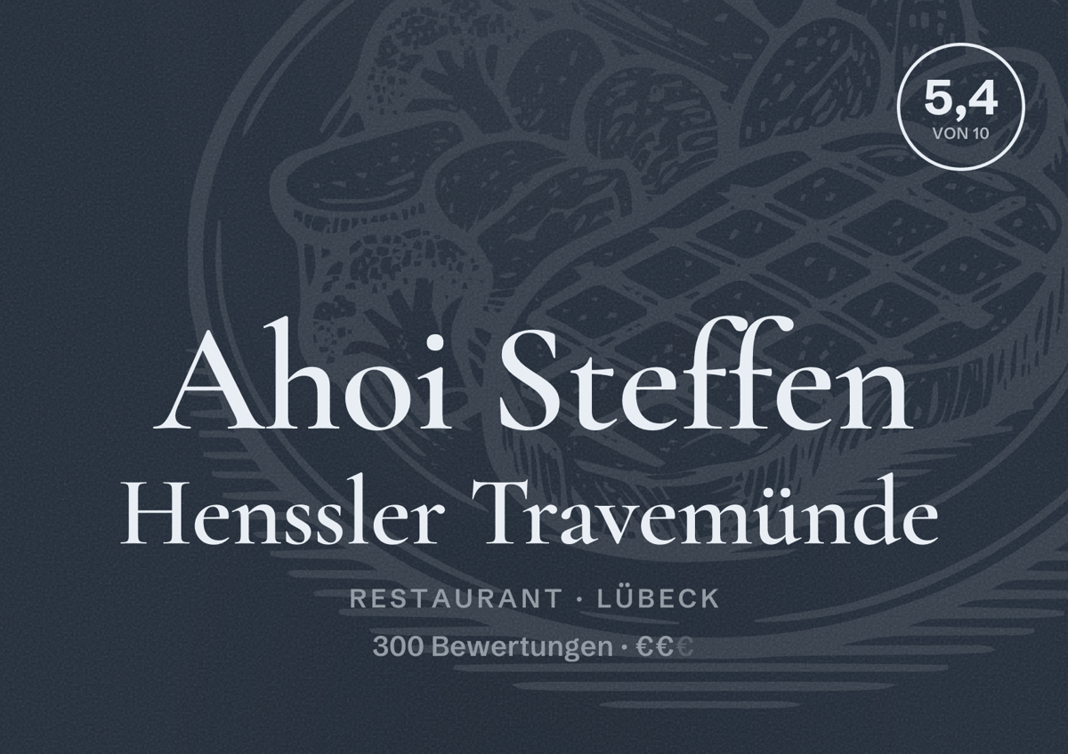 Illustriertes Poster von Ahoi Steffen Henssler Travemünde, Restaurant in Lübeck: Bewertung 5,4 von 10 aus 300 Bewertungen, Preisniveau €€