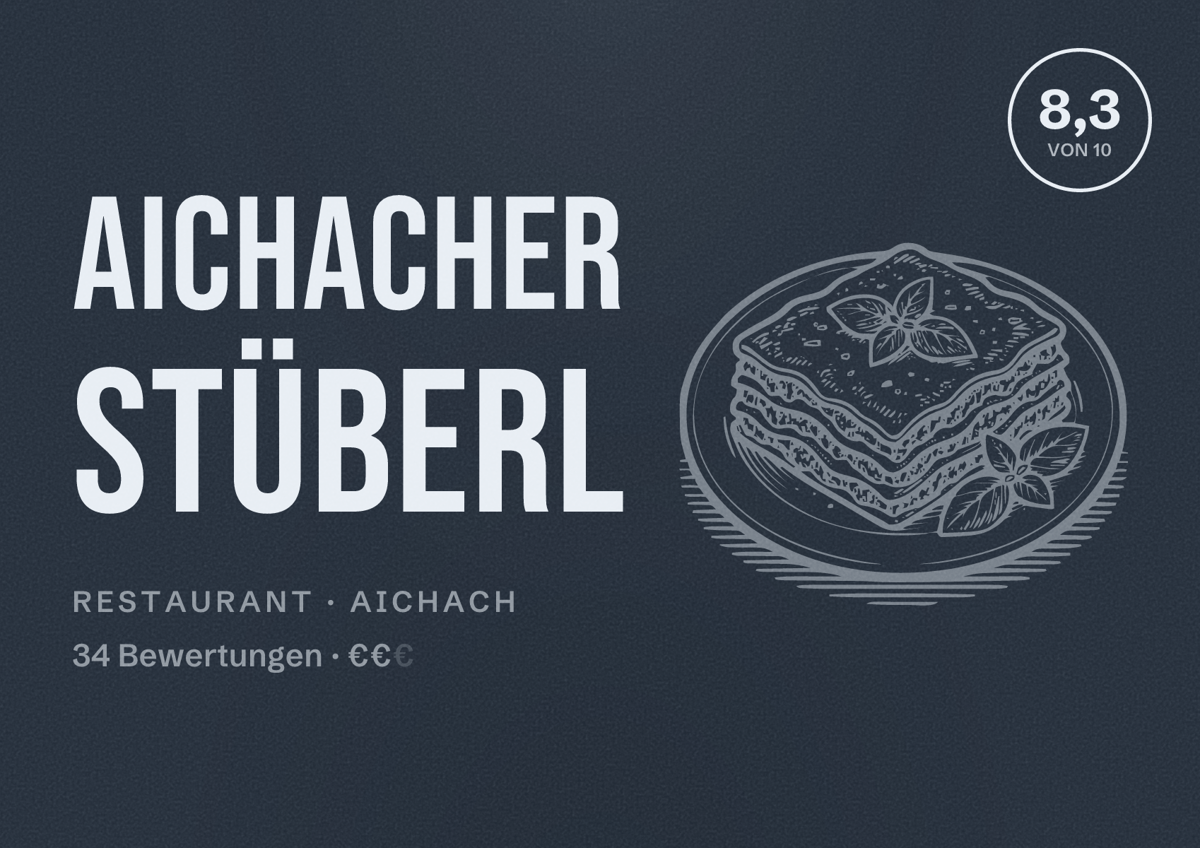 Illustriertes Poster von Aichacher Stüberl, Restaurant in Aichach: Bewertung 8,3 von 10 aus 34 Bewertungen, Preisniveau €€