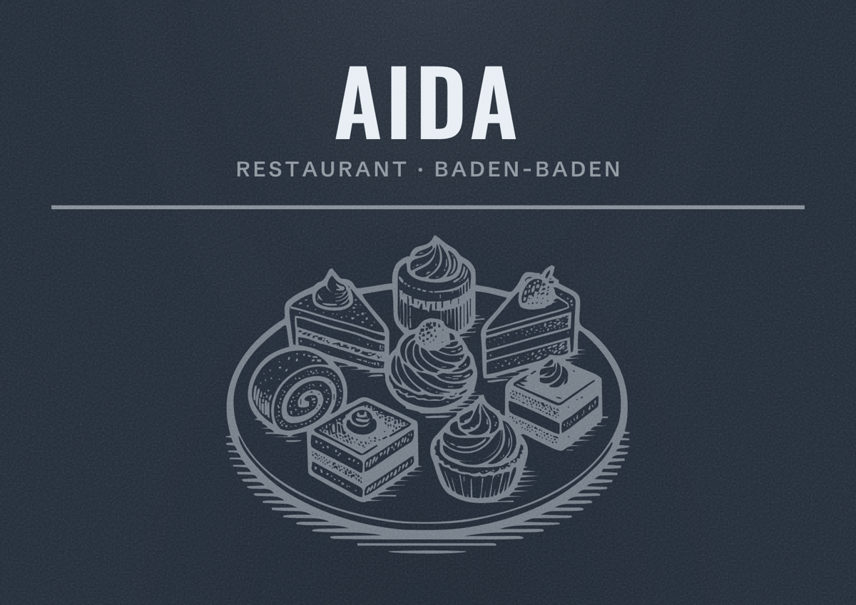 Illustriertes Poster von Aida, Restaurant in Baden-Baden