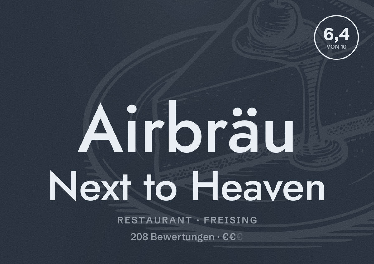Illustriertes Poster von Airbräu Next to Heaven, Restaurant in Freising: Bewertung 6,4 von 10 aus 208 Bewertungen, Preisniveau €€