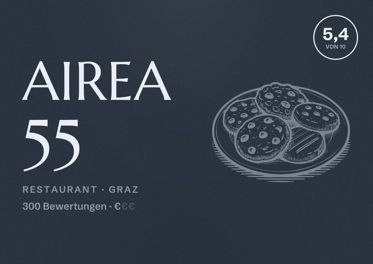 Illustriertes Poster von Airea 55, Restaurant in Graz: Bewertung 5,4 von 10 aus 300 Bewertungen, Preisniveau €